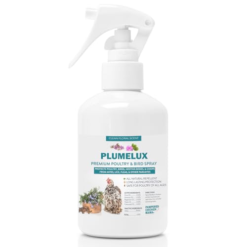 PlumeLux Herbal Poultry & Bird Feather Spray to Prevent & Repel Mites by Pampered Chicken Mama | for Chickens, Ducks, Geese, Quail, Gamefowl, & Other Birds (16, Ounces)