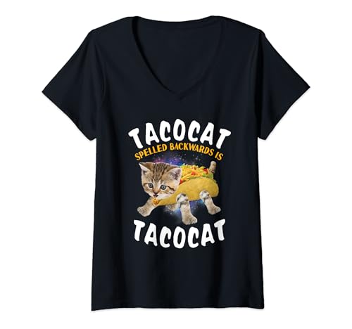 Donna Tacocat scritto al contrario è Tacocat Tee Cat e amante dei taco Maglietta con Collo a V