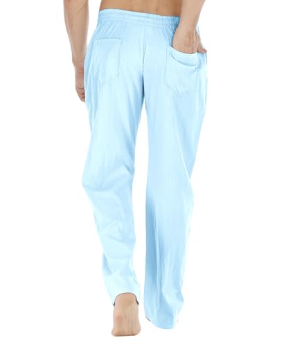 Image of Mens Loose Fit Linen Pants Casual Lightweight Drawstring Stretch Cotton Linen Pants for Men Summer Beach