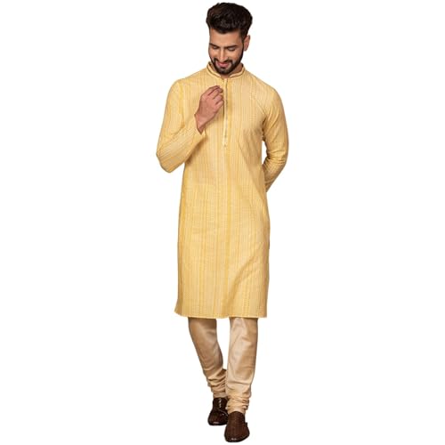 Image of KISAH Men's Navy Blue Printed Cotton Kurta - Regular Fit Long Tunic with Mandarin Collar | Ethnic Wear for Weddings & Festive Occasions