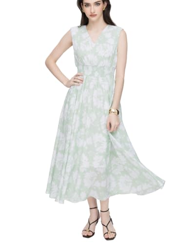 SIXDO V-Neck Woven Flared Dress, a Fresh and Elegant Wardrobe Essential for Spring and Summer 2025 Light Green — view 5
