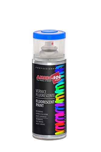 Ambro-Sol V400FLUOR5 Smalto / Vernice Finiture Speciali Fluorescenti, Ideale per Materiali che si Trovano all’Interno Abitazioni, Bomboletta Spray in Banda Stagnata Riciclabile 400 ml, Blu