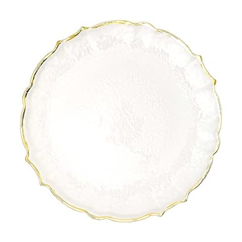 Simply Elegant Scalloped Glass Charger Plate | Service Plate for Parties, Dinner, Weddings, Quinceaneras and Events | 13 inch Diameter | Gold - Gloss Finish | Set of 4 Cover
