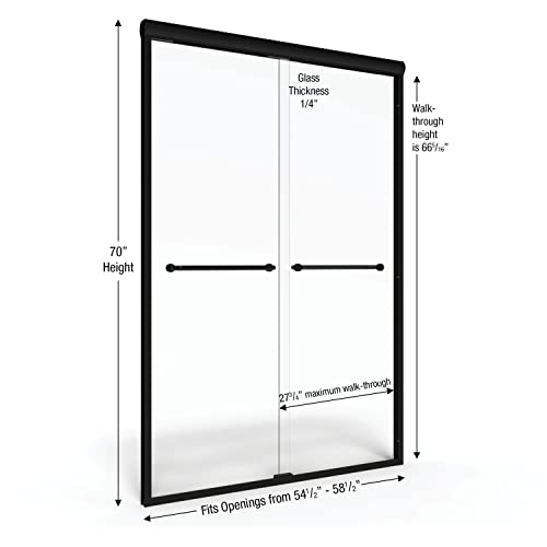 Basco Infinity Semi-Frameless Sliding Shower Door, Fits 54.5-58.5 Inch Opening, Clear Glass, Brushed Nickel Finish #TOP5