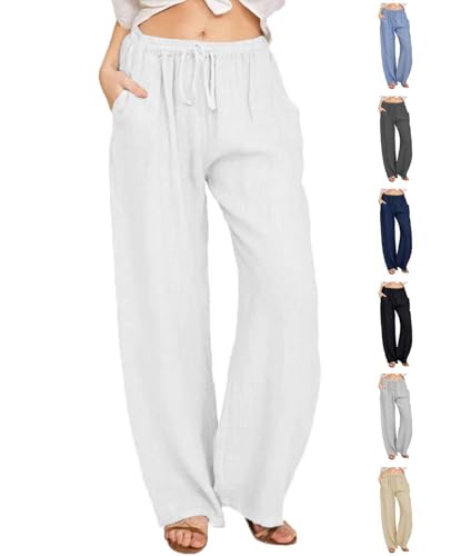 CheChury Pantalon Lin Femme Été Décontractés Pantalons Mode Coton Chanvre Confortable Jogging Plage Rétro Pants Taille Elastique Pantalon avec...