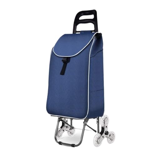 Wózek na zakupy, Składany wózek sklepowy z 6 kołami Wózek do wchodzenia po(Blue)