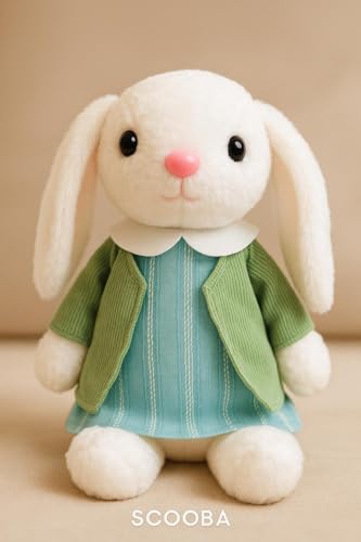Image of SCOOBA White Baby Rabbit with Random Dress Soft Toy 33cm Height for Your Loved Ones (White Rabbit with Random Color Dress)