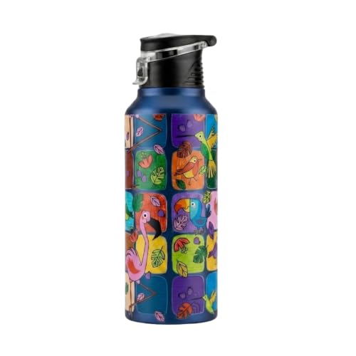 Image of VOIK Printed Stainless Steel Water Bottles for Kids, Office, Sports & Travel (750 ML) (Flamingo-Flipper)
