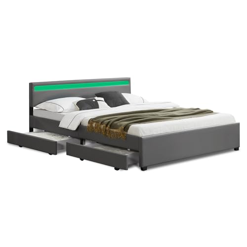 Juskys Polsterbett Lyon 180x200 cm mit Bettkasten, LED Beleuchtung,...