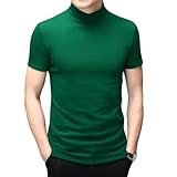 Men's T Shirt Short Sleeve Basic Mock Turtleneck Slim Fit Undershirt Pullover Thermal Solid Tops Dark Green