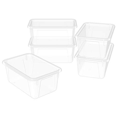 Image of Storex Small Cubby Bins - Plastic Storage Containers for Classroom with Non-Snap Lid, 12.2 x 7.8 x 5.1 inches, Translucent, 5-Pack (62436U05C)