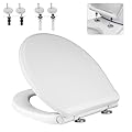 Universal Elongated Toilet Seat Replacement with Cover, One-Click to Quick Release SoftClose Oval Toilet Seat Compatible with TOTO/Kohler/Gerber, 2-pack Toilet Bolts and Nuts, Cotton White