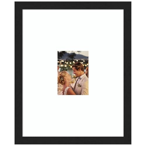 Amanti Art Picture Frame 16x20 Matted to 5x7 Photo Frame, Grace Brushed Metallic Black Narrow Wood Framing for Wedding Photos, Family Pictures, Diploma, Certificate, Poster Wall Decor