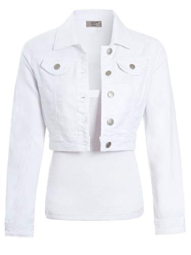 Veste en jean cropped SS7 Femme blouson denim court ajusté stretch bleu