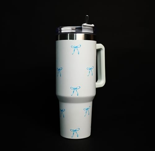 Image of 1200ML Stainless Steel Tumbler Hot and Cold with Handle and Lid and 2 Straws, Double Insulated Cup Leak Proof Mug Cupholder for Gym, Travelling (Blue bowss)