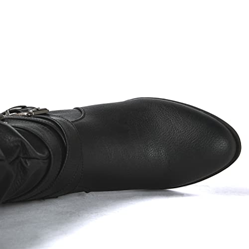 Image of GLOBALWIN Women's Knee High Cowboy Boots - Minimalist Western Round Toe Cowgirl Boots with Comfortable Block Heel, Plain Sleek Design, Tall Dress Boots for Women