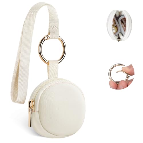 Porte-clés pour bagues et bijoux de voyage beige mini étui
