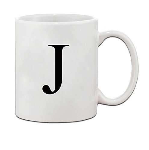 J Initial Monogram Personalized Letter J Ceramic Mug Coffe Cup Holiday Christmas Hanukkah Gift For Men & Women