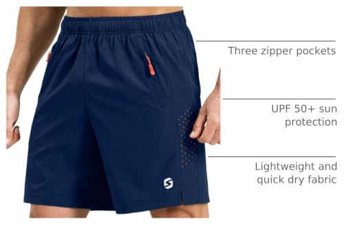 Image of Men's Running Athletic Shorts 7 Inch Quick Dry Lightweight Workout Gym Tennis Shorts 3 Zipper Pockets
