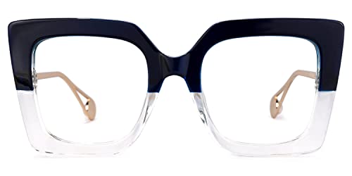 Image of Zeelool Chic Oversized Thick Square Blue Light Blocking Glasses for Women Qatar ZOP01892-10 Blue-White