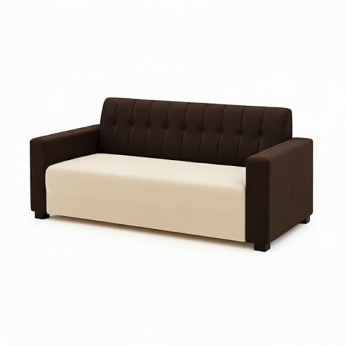 Image of FURNY Luxora 2 Seater Fabric Sofa Set (Dark Brown-Cream) with Velvet Finish | Durable Comfort | Ideal for Living Room | Breathable material