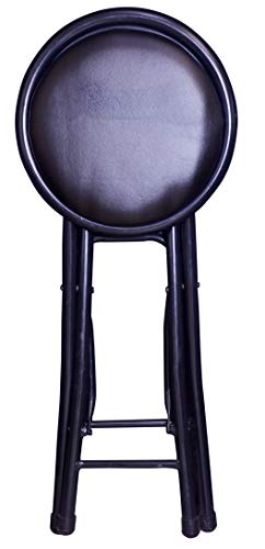 Image of IYB Home Folding Stool - Heavy Duty 21-Inch Seating Height Collapsible Padded Round Stool with Foot Rest for Kitchen, Office, Breakfast, Dorm, Rec Room or Gameroom, Black, PVC Cushioned Seat