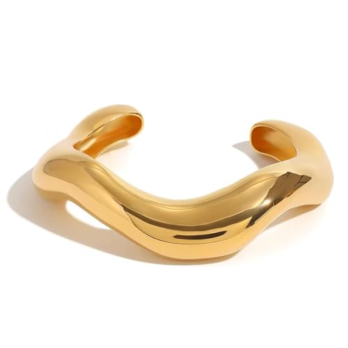 Gold cuff bracelets for women Chunky Heavy Metal Open Cuff Bangles for Women Irregular Wide Arm Bracelet(golden)