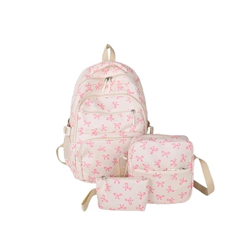 Bow Backpack 3pcs Set Coquette Nylon Backpack for Travel Daily Use, Cute Kawaii Backpack Set (pink)