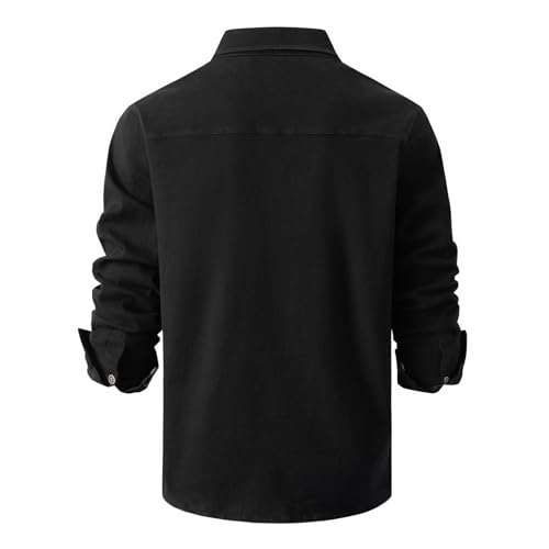 Image of Lu's Chic Men's Shirt Jacket Soft Trucker Long Sleeve Cotton Shacket Fall Classic Button Casual Western