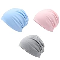 NieYat Beanie Mütze Damen,Chemo Mütze Damen, 3er Pack Baumwollmütze Damens, Bequeme Kopfbedeckung Chemo, Mützen Für Krebskranke Frauen, Hellgrau, Rosa, Hellblau