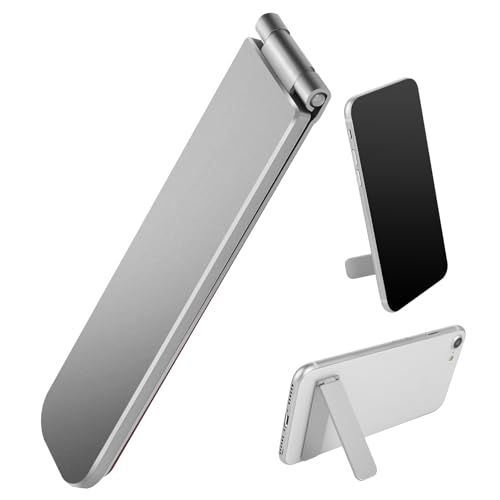 BOHUIZ Ultra-Thin Cell Phone Kickstand, Portable Foldable Vertical and Horizontal Alloy Phone Holder Stand Adjustable Angle Mini Phone Stand for Mobile Phone Tablet Universal Model (Silver)