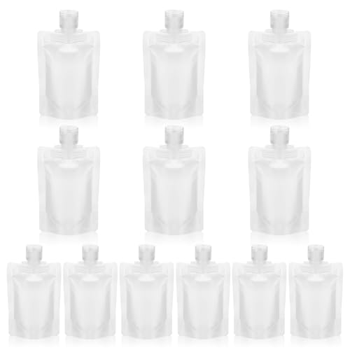 Exclaith 12 Pcs Travel Pouches for Toiletries Refillable Stand Up Pouch with Labels, Portable Refillable Travel Toiletry Pouches for Shampoo Conditioner Lotion (1.7 &3.4 oz)