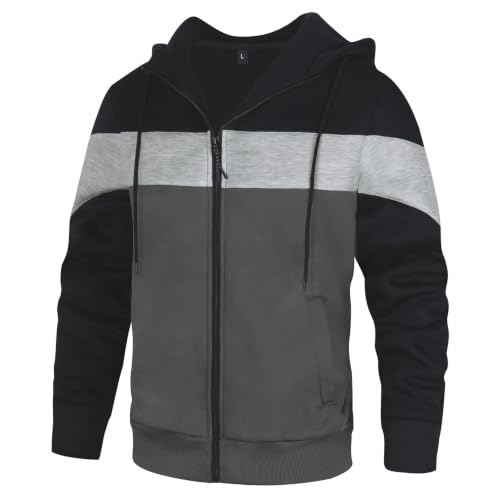 Image of DUOFIER Men's Hoodies Zip Front Sweatshirt Color Blocking Hooded