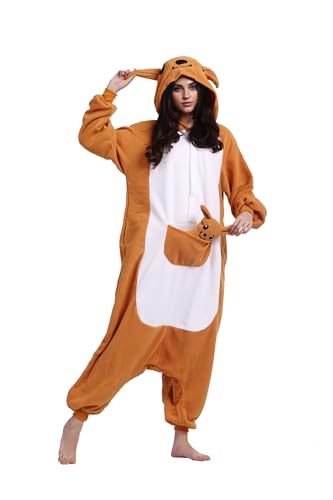 ULEEMARK Kangourou Unisexe Anime Kigurumi Adulte Pyjama Femme Onesie Adulte Ado Hivers Couple Halloween Costume Carnaval Combinaison Vêtements De Nuit XL
