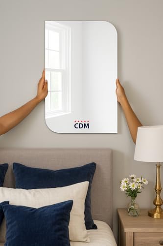 Image of CDM Premium Wall Mirror: Contemporary Rounded Edge Rectangular Mirror with Crystal-Clear HD Reflection for Bathroom, Bedroom, and Home Decor (12 x 16 Inch)