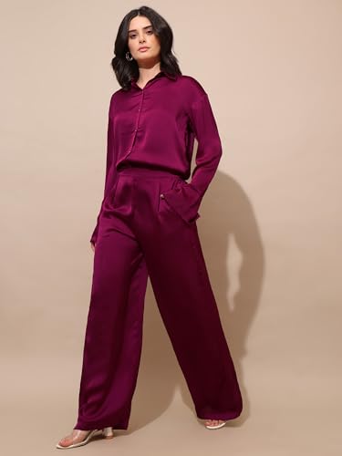 Image of PURVAJA Women's Full Sleeve Shirt & Trouser Solid Co-ords