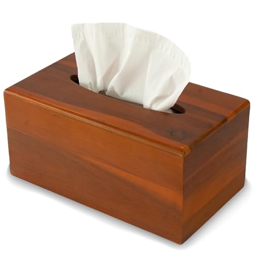 KOLWOVEN Tissue Box Holder - Tissue Box Cover Square- Acacia Wood Tissues Cube Box Cover -Modern Farmhouse Decor Facial Tissue Holder on Table and Bathroom (Rectangular), Brown