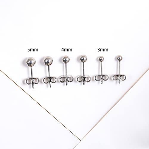Titanium Ball Earrings Hypoallergenic Studs for Women Men Sensitive Ears Black 3mm 4mm 5mm Titanium Backs4