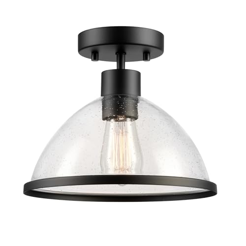 1-Light Outdoor Flush Mount Ceiling Light, Matte Black