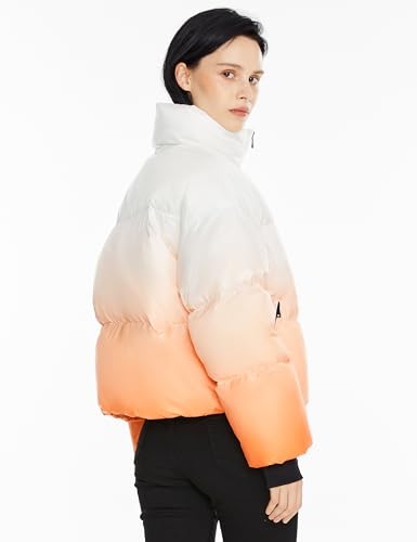 Orolay Women's Cropped Puffer Jacket - Stand Collar Gradient Effect Short Down Coat Orange Small