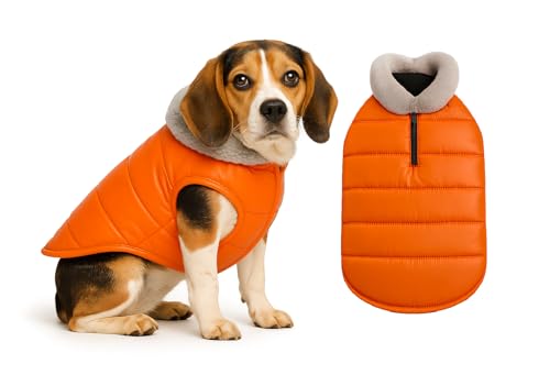 Image of The Pets Company Dog Winter Coat Jacket, Clothes, Windproof, Waterproof, Light Weight, Washable, Ultra Warm Thick Fleece Lined Dog Vest for Cold Weather Protection, (Orange, Medium - 20 Inch)