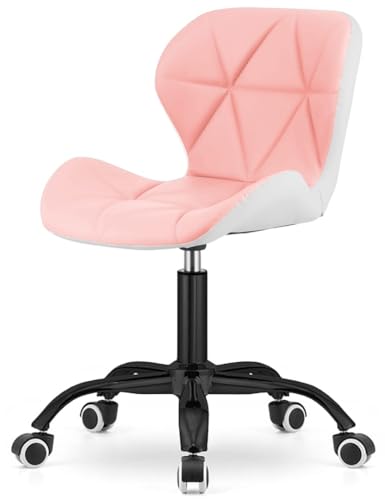 Image of Amazon Brand - Umi Home Swivel Height-Adjustable Faux Leather Office Computer Study Desk Chair for Salon, Spa in Light Pink Leather & White Color