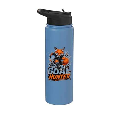 Football Collection The Goal Hunter Fox Soccer Design Stainless Steel Insulated Water Bottle