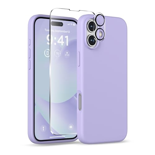Image of Magnetic for iPhone 16 Case, Compatible with MagSafe, Liquid Silicone Phone Cover with Screen Protector & Camera Protector, Soft Anti-Scratch Microfiber Lining Inside 6.1 inch, Lilac Purple