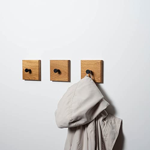 Garderobenhaken aus Eichenholz – Handgefertigte Hakenleiste mit schwarzen...