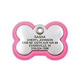 LuckyPet Pet ID Tag - Bone Frame Tag - Rugged Dog Tags with Colorful Frame - Custom Engraved Size: Medium, Color: Neon Pink & Stainless