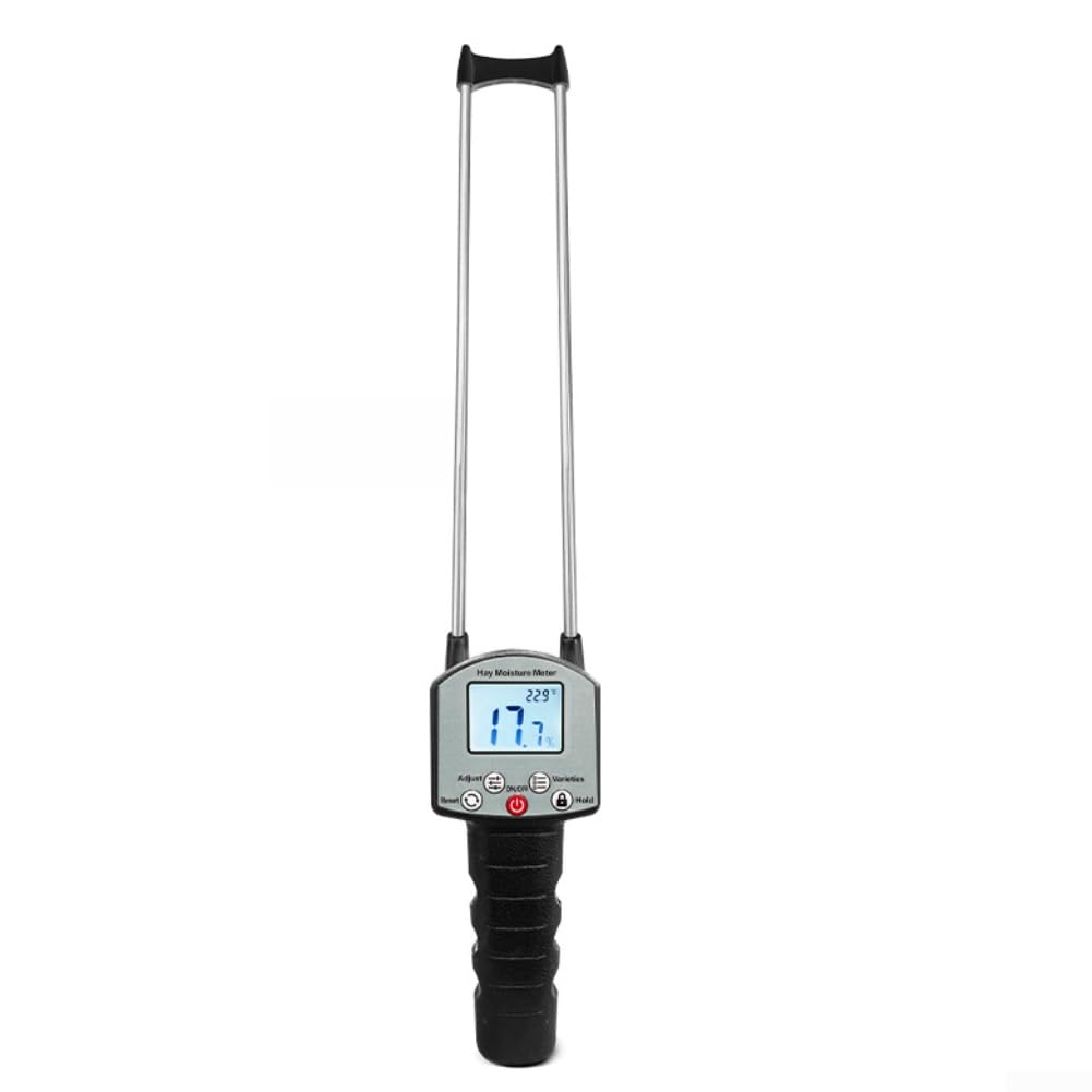 Medidor de humedad de heno de rango 0-80%, detector digital portátil de heno de grano con pantalla LCD retroiluminada, para lectura instantánea Probador de humedad para almacenamiento de paja de balas