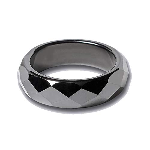 Nostrand 6mm Faceted Hematite Gemstone Plain Band Ring