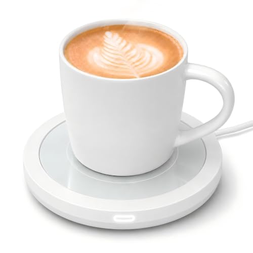 BESTINNKITS Coffee Mug Warmer & Mug Set for Desk, 14oz Ceramic Mug, White
