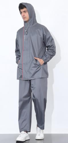 Image of Shasmi Men's Raincoat for Men Waterproof with Hood | Premium Polyester Rain Suit for Bike Riders | Leak Proof Full Body Rainwear Set with Pants | Heavy Duty Zipper (Rainy 290)